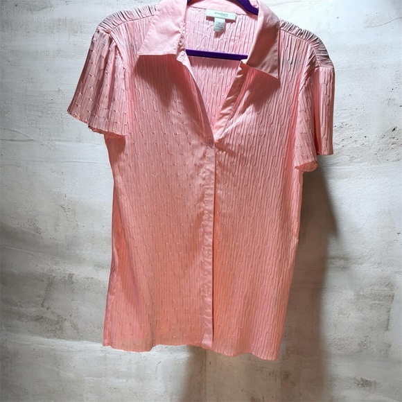 Dressbarn Pink Pleated Short Sleeve Button-Up Top - Size 1X - Picture 1 of 9